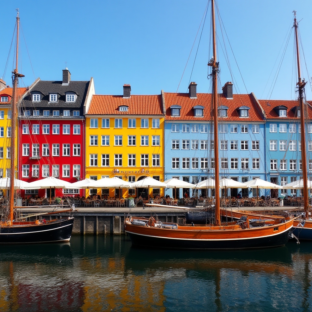 Nyhavn in Kopenhagen mit bunten Häuserfassaden und Booten im Kanal