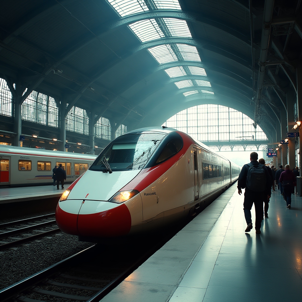 Moderner ICE-Zug steht am Bahnsteig kurz vor der Abfahrt